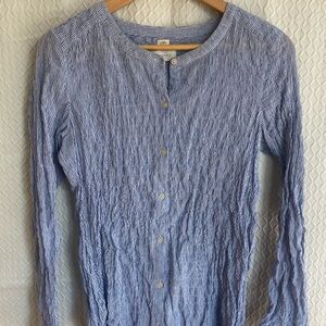 Ann Taylor LOFT . Blue and White Striped Button-Down Shirt. Textured/Softened.